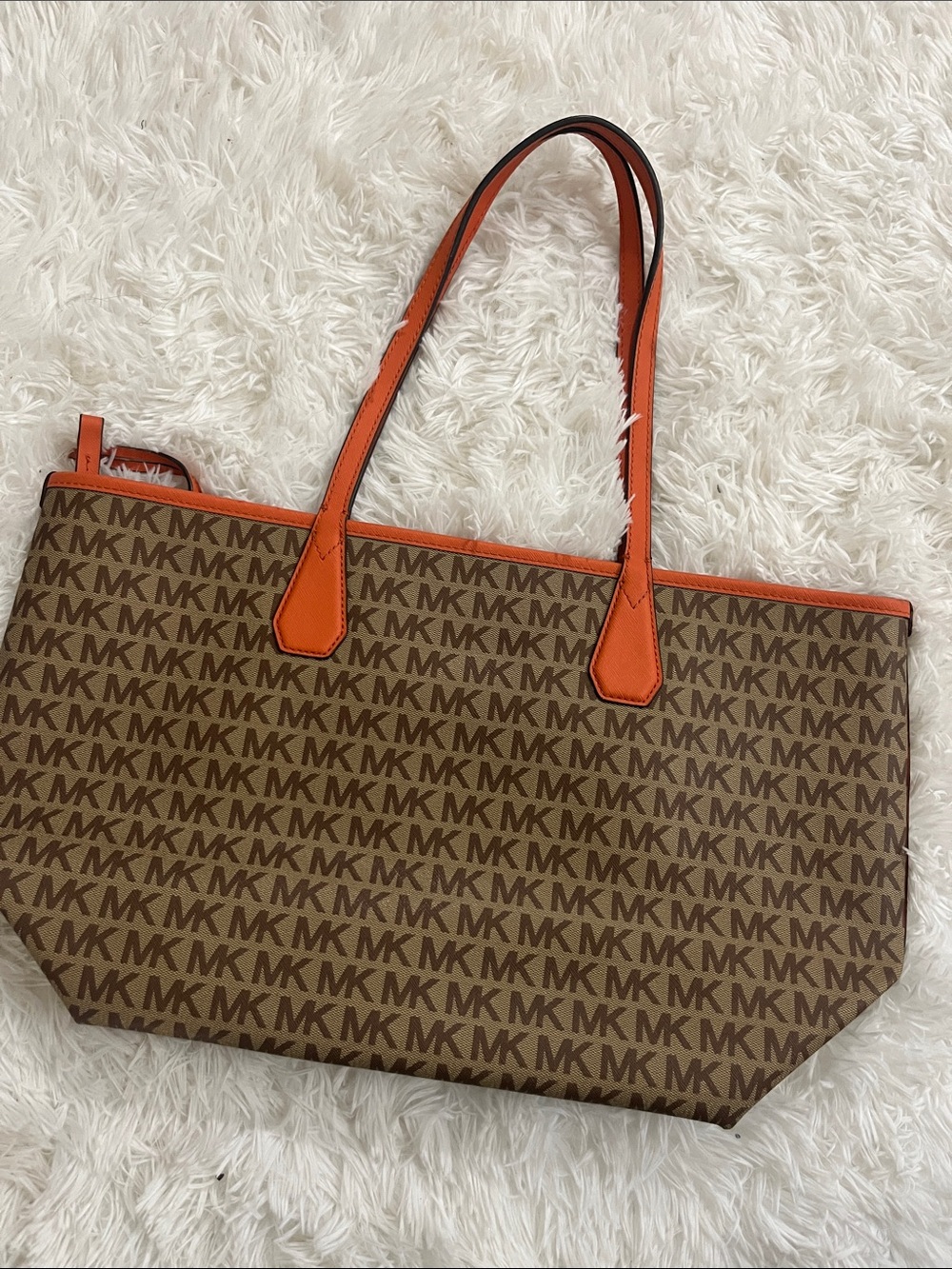 Michael Kors Brown MK Logo Tote with Orange Trim - Picture 2 of 6